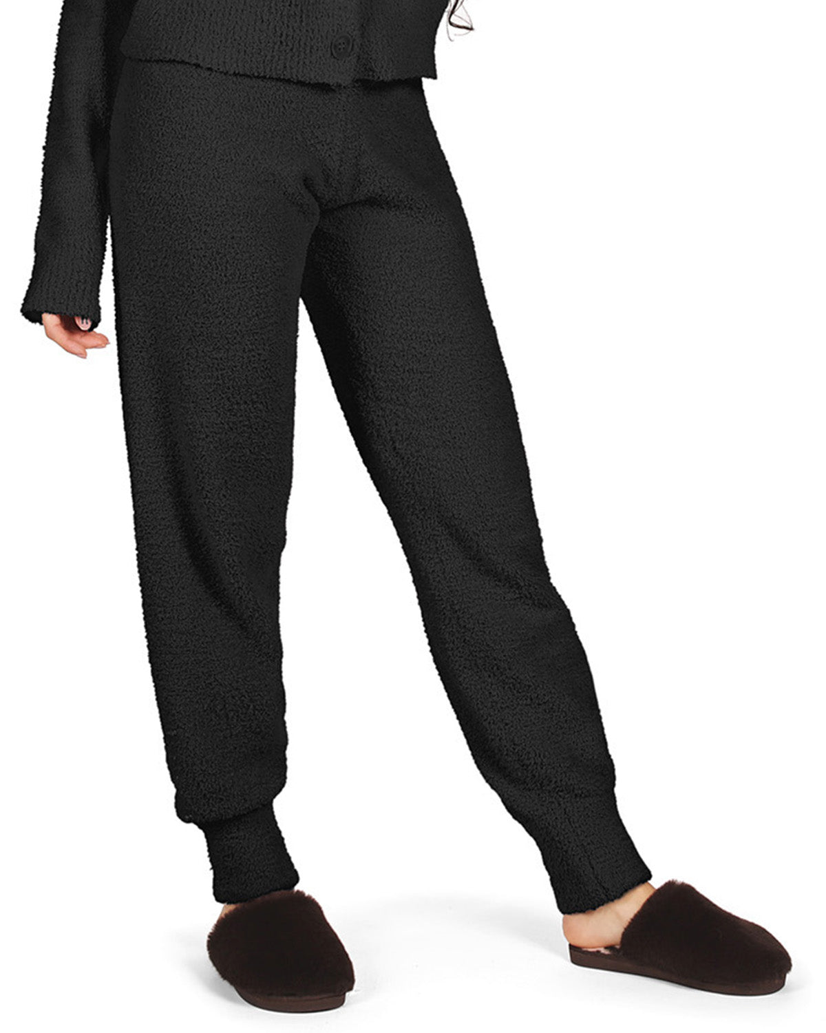 Women's Soft and Cozy Knit Casual Solid Jogger Pants : Color: Black