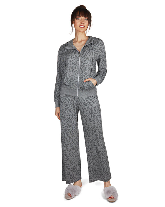 Women's Leopard Print French Terry Cloth Lounge Hoodie : Color: Gray Heather