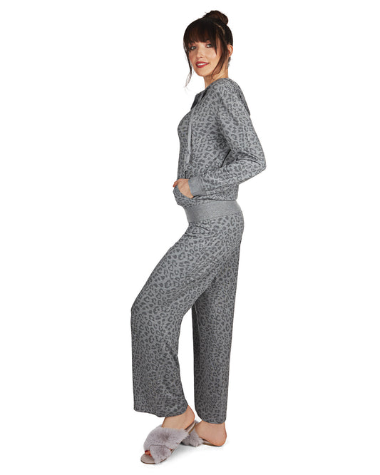 Women's Leopard Print French Terry Cloth Lounge Hoodie : Color: Gray Heather