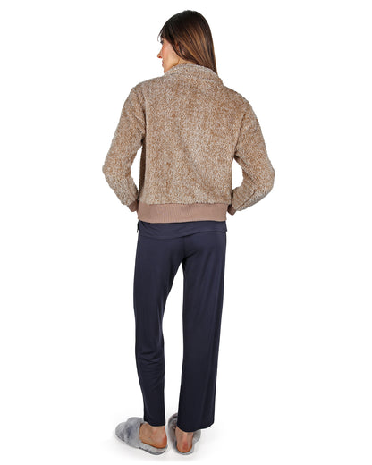 Women's Plush Zippered Front Warm and Cozy Jacket : Color: Light Gray Heather