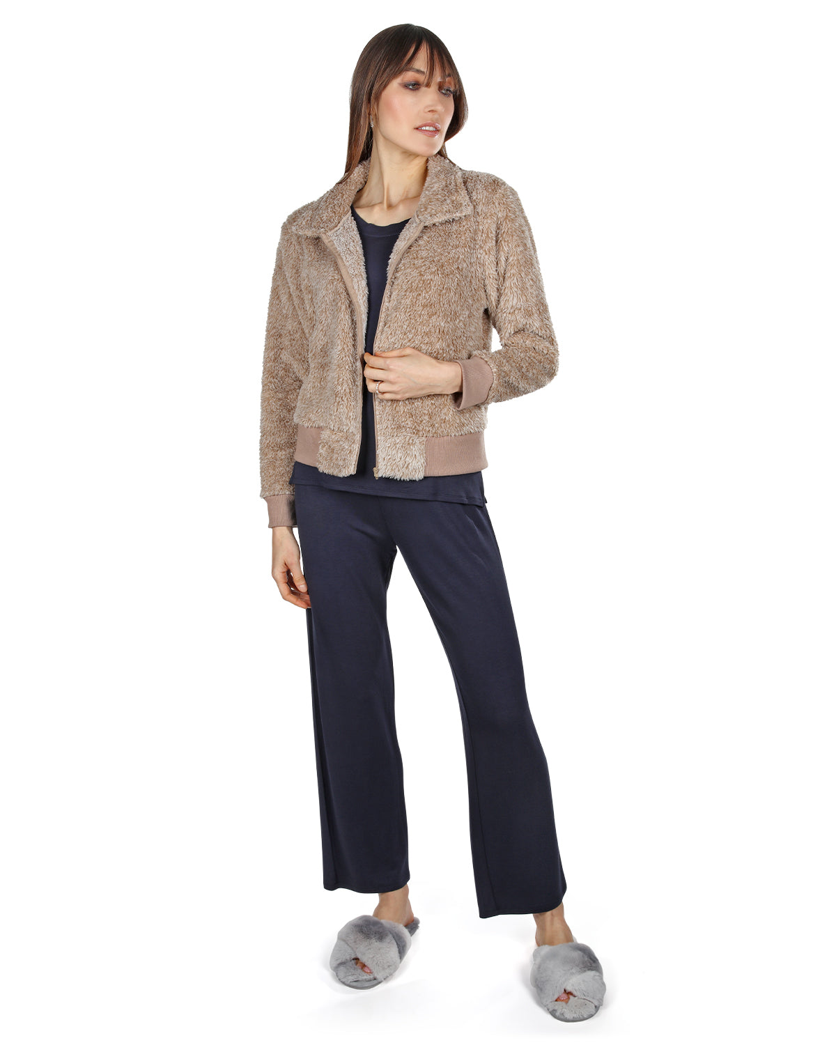 Women's Plush Zippered Front Warm and Cozy Jacket : Color: Light Gray Heather