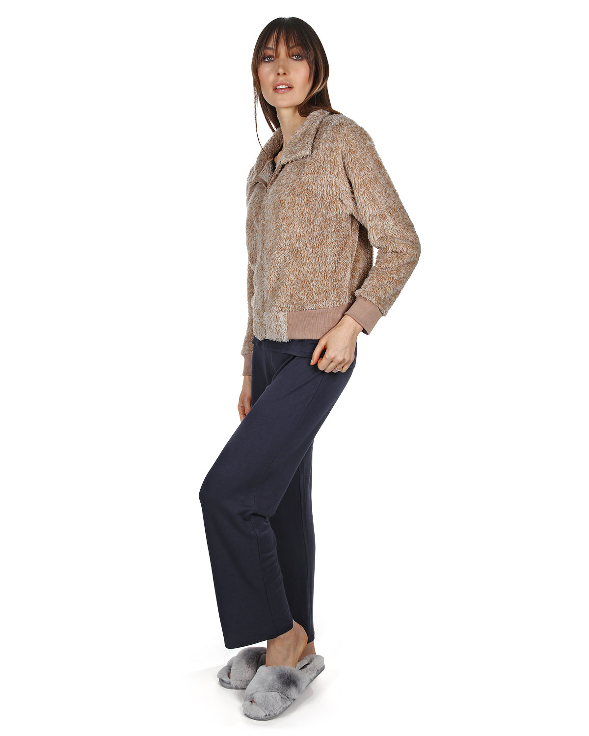 Women's Plush Zippered Front Warm and Cozy Jacket : Color: Light Gray Heather