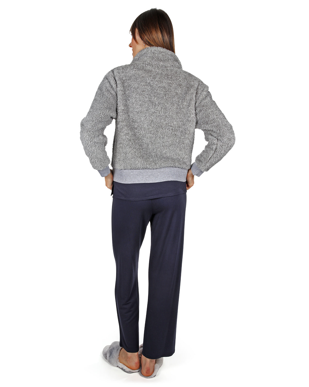 Women's Plush Zippered Front Warm and Cozy Jacket : Color: Light Gray Heather