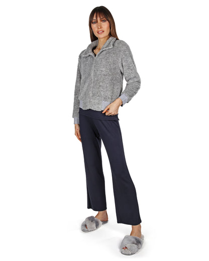 Women's Plush Zippered Front Warm and Cozy Jacket : Color: Light Gray Heather