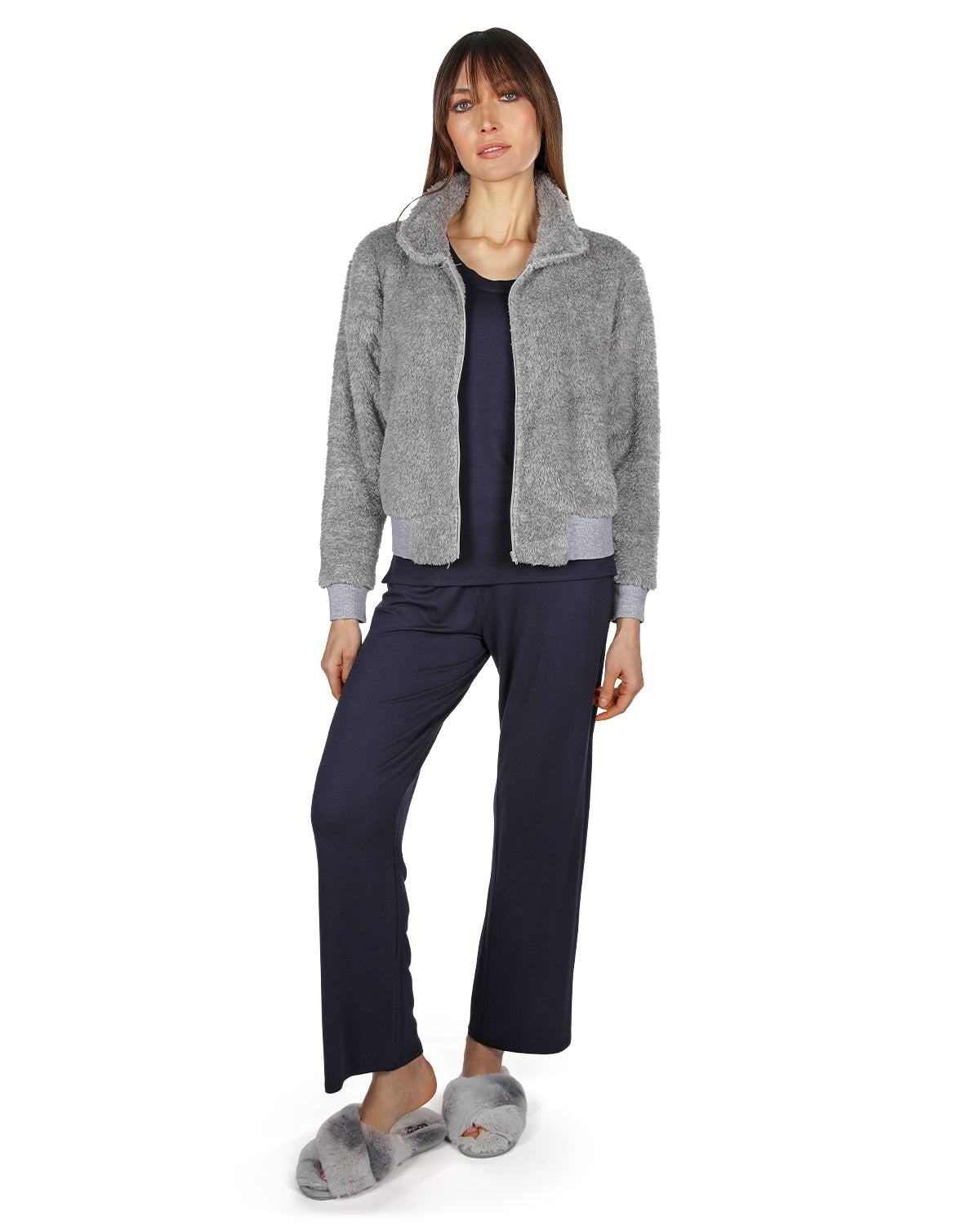 Women's Plush Zippered Front Warm and Cozy Jacket : Color: Light Gray Heather