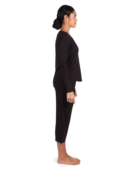Women's Allover Polka Dot Bamboo Blend Capri Pants : Color: Black