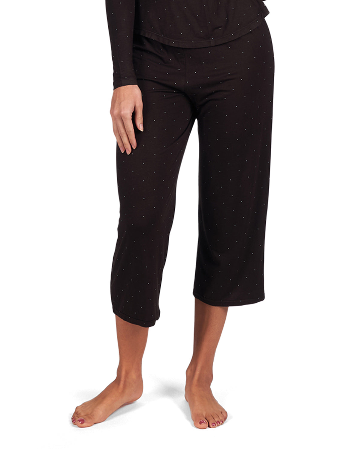 Women's Allover Polka Dot Bamboo Blend Capri Pants : Color: Black
