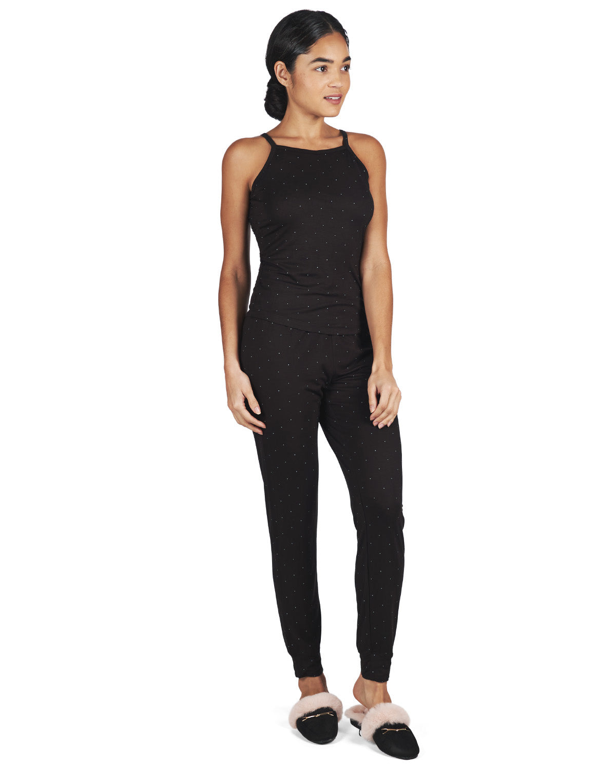 Women's Polka Dot Soft Casual Bamboo Blend Leggings : Color: Black