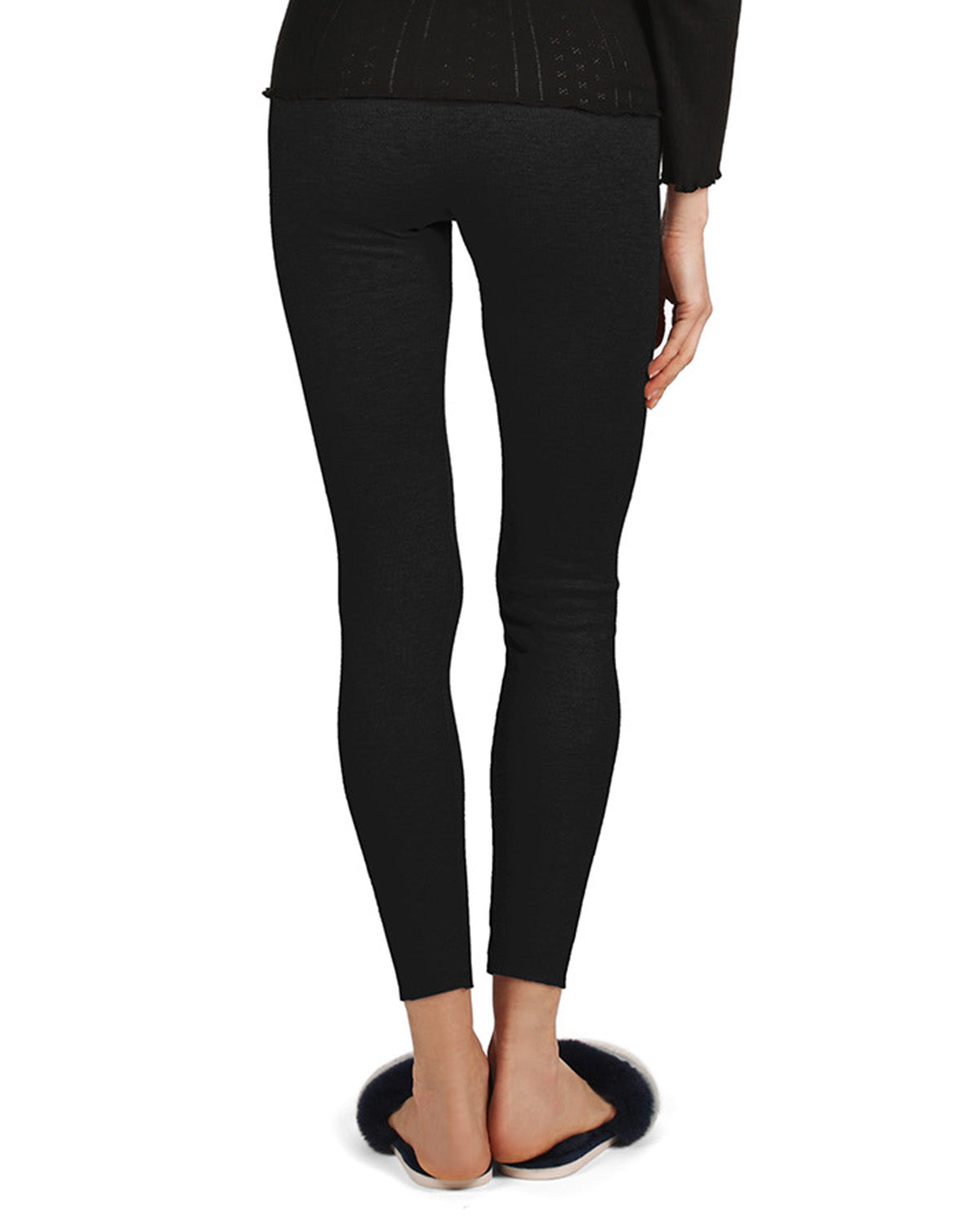 Women's 100% Cotton Pointelle Rib Knit Seamless Leggings : Color: Black