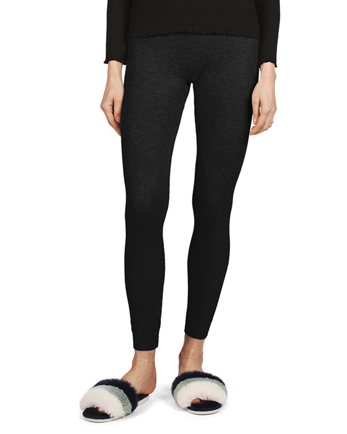 Women's 100% Cotton Pointelle Rib Knit Seamless Leggings : Color: Black