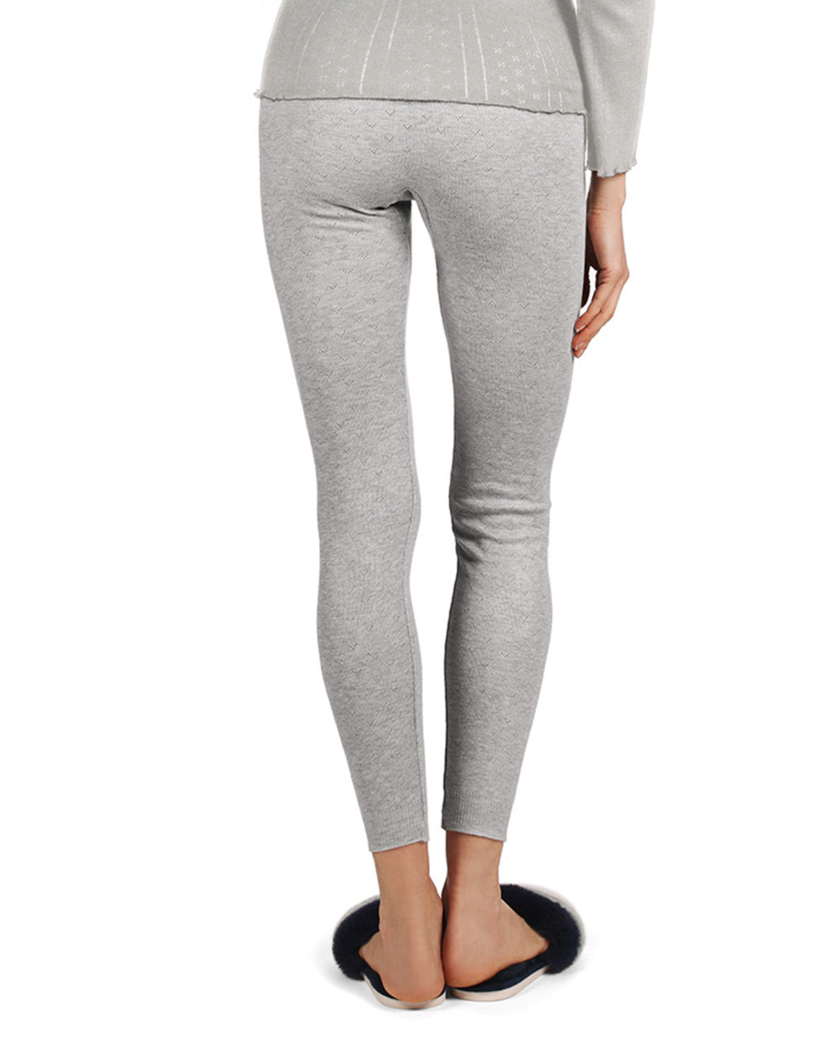 Women's 100% Cotton Pointelle Rib Knit Seamless Leggings : Color: Gray Heather