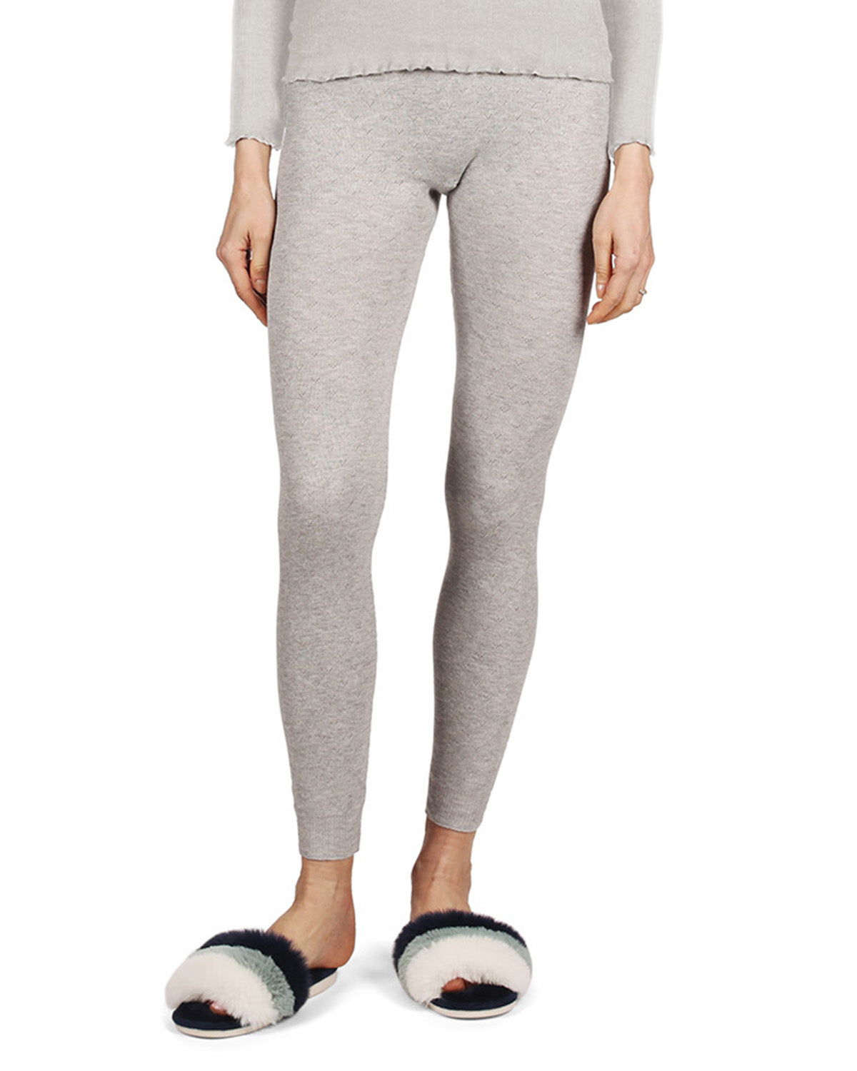 Women's 100% Cotton Pointelle Rib Knit Seamless Leggings : Color: Gray Heather