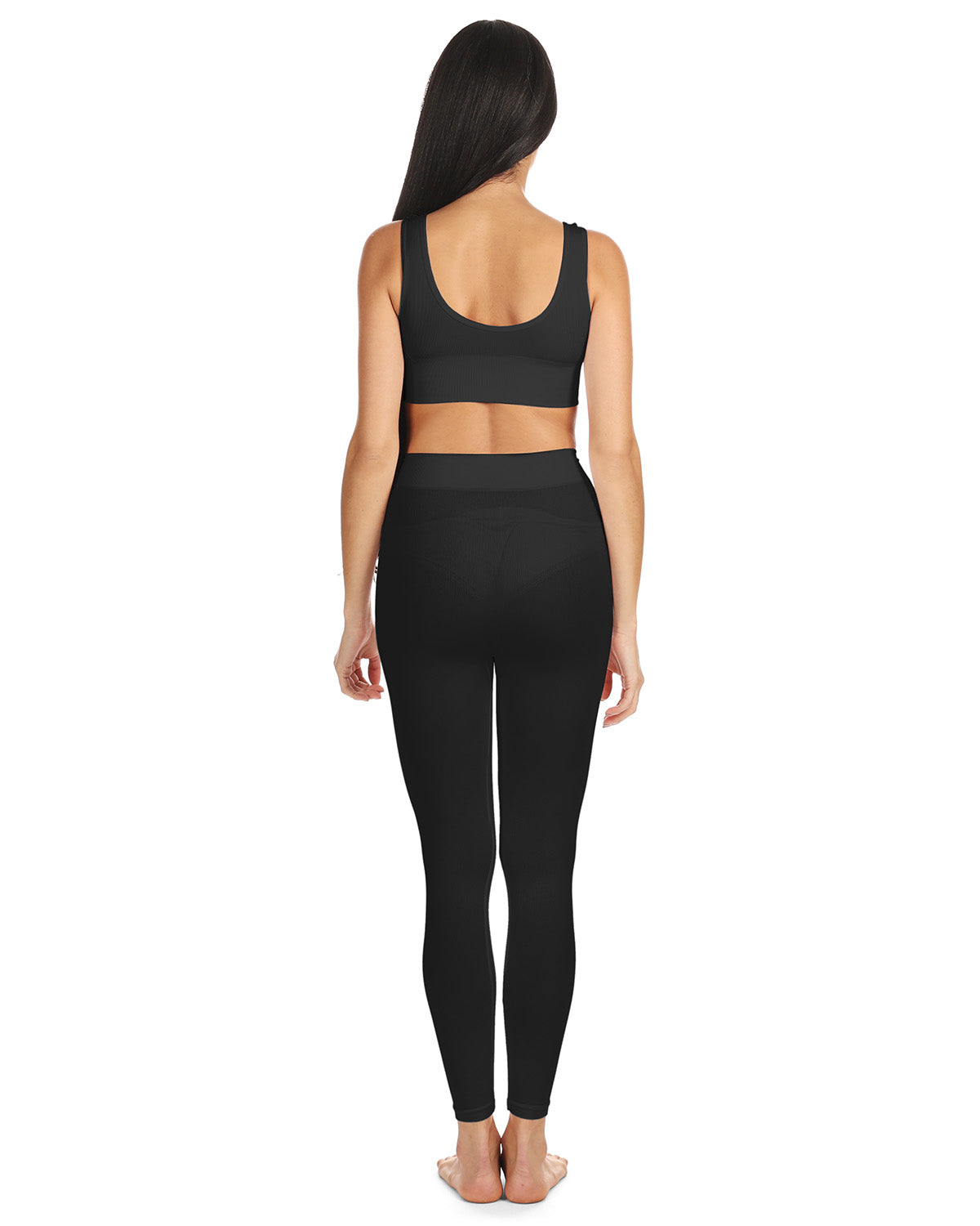 Women's Ribbed Leggings with Wide Waistband : Color: Black