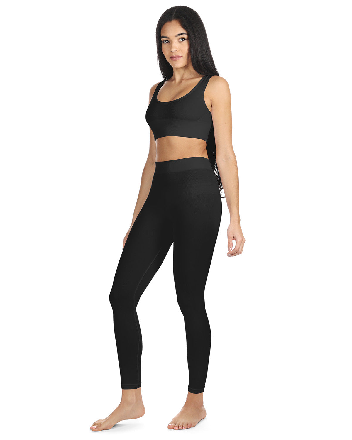 Women's Ribbed Leggings with Wide Waistband : Color: Black