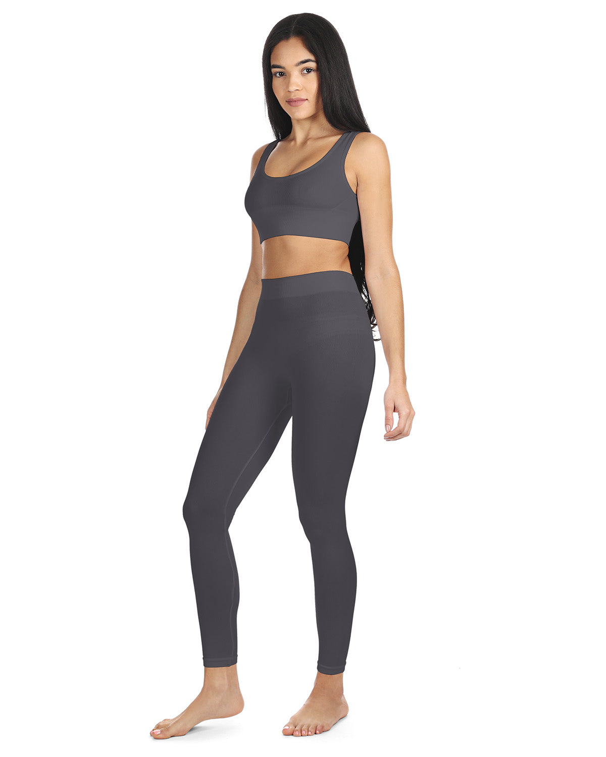 Women's Ribbed Leggings with Wide Waistband : Color: Blue Smoke
