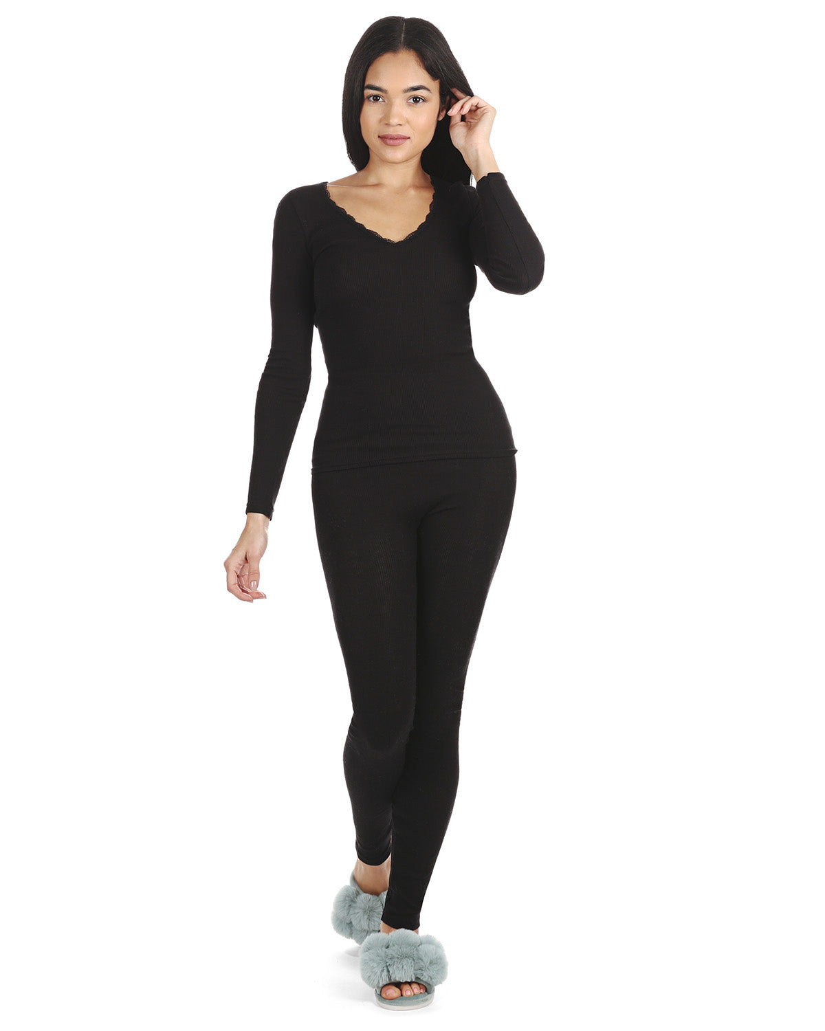 Women's Organic Cotton Classic Ribbed Leggings : Color: Black