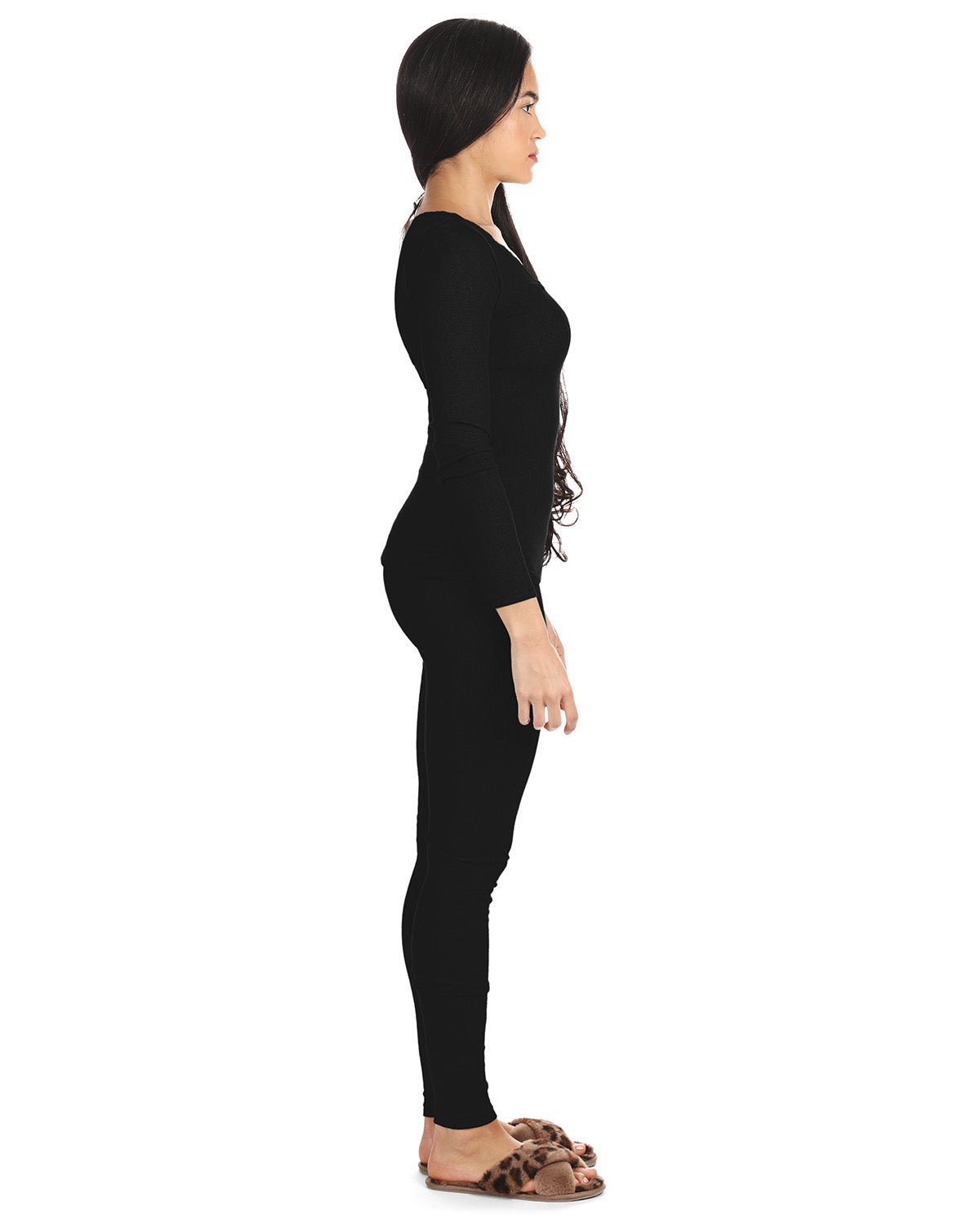 Women's Organic Cotton Classic Ribbed Leggings : Color: Black