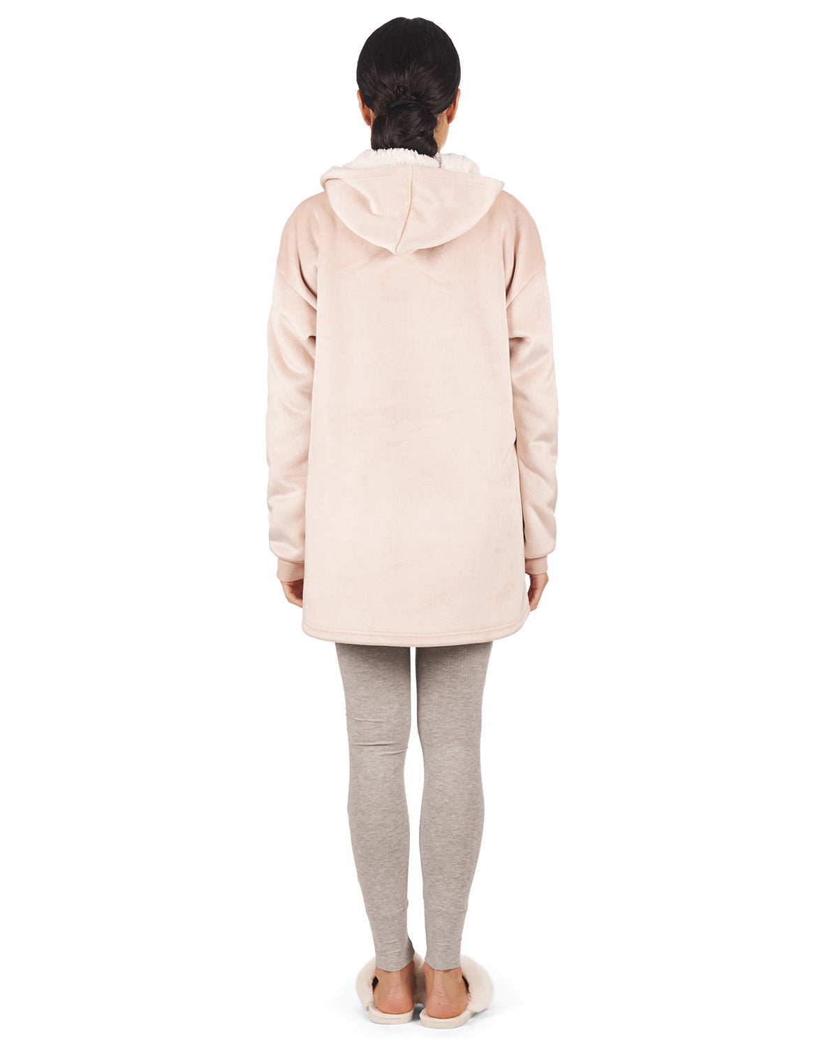 Women's Sherpa-Lined Soft Velour Hooded Lounge Top : Color: Blush 