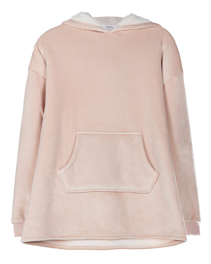 Women's Sherpa-Lined Soft Velour Hooded Lounge Top : Color: Blush