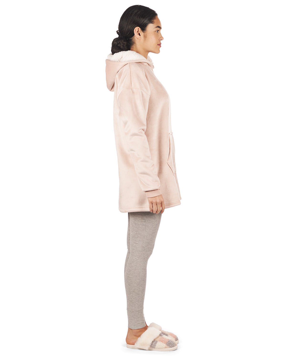 Women's Sherpa-Lined Soft Velour Hooded Lounge Top : Color: Blush