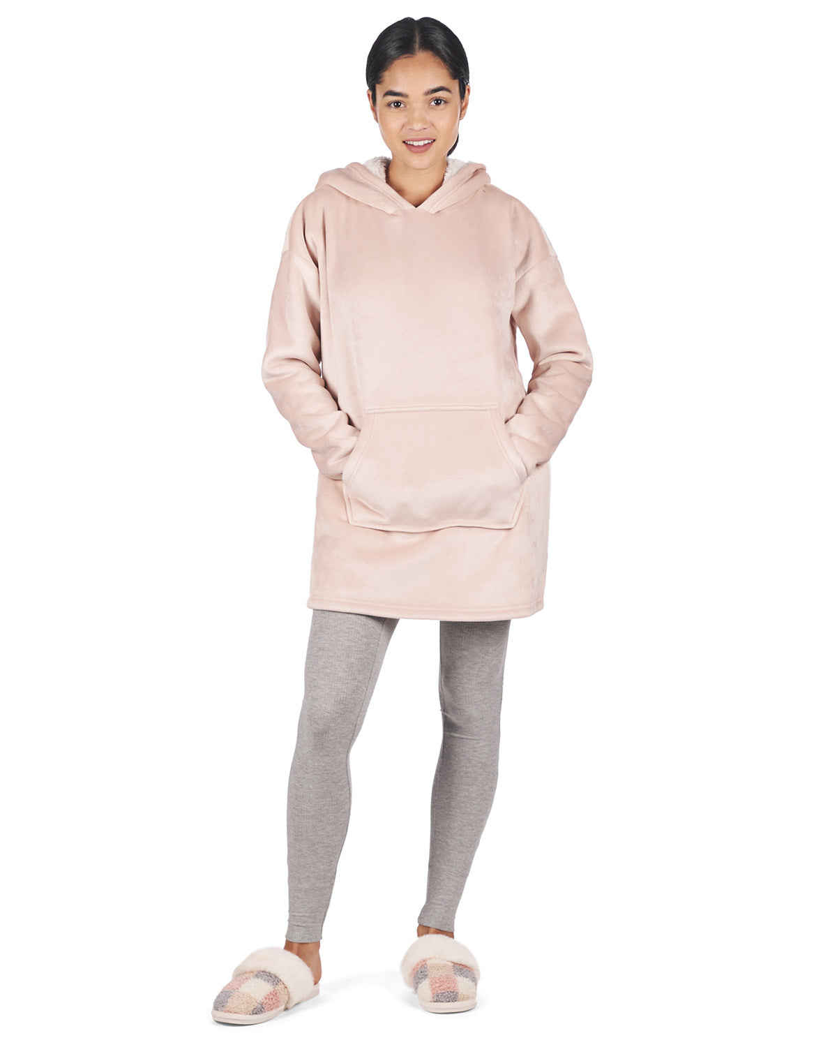Women's Sherpa-Lined Soft Velour Hooded Lounge Top : Color: Blush