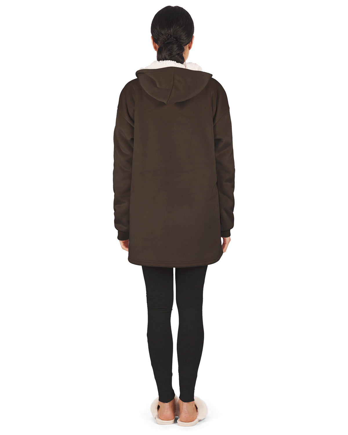 Women's Sherpa-Lined Soft Velour Hooded Lounge Top : Color: Dark Brown