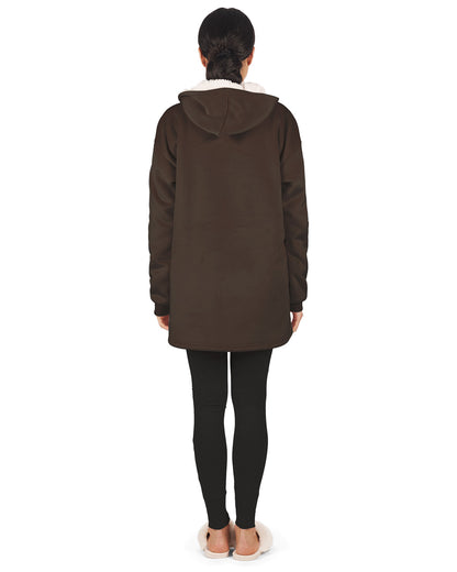 Women's Sherpa-Lined Soft Velour Hooded Lounge Top : Color: Dark Brown