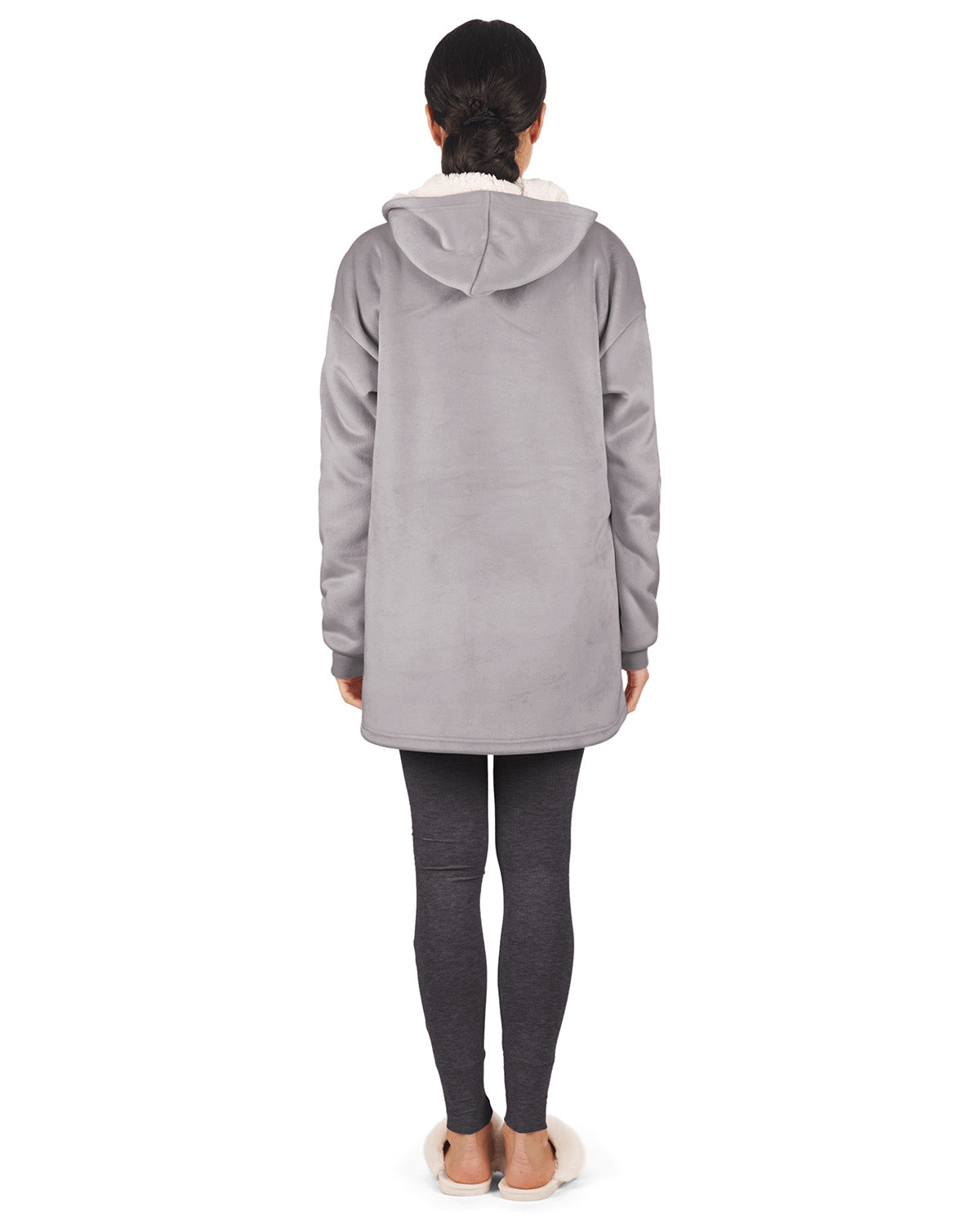 Women's Sherpa-Lined Soft Velour Hooded Lounge Top : Color: Gull Gray