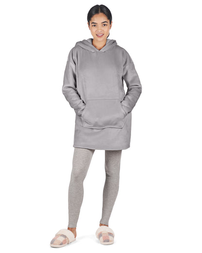 Women's Sherpa-Lined Soft Velour Hooded Lounge Top : Color: Gull Gray