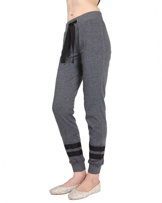 Women's Cotton Blend Jogger Pants with Contrast Ribbon Stripes : Color: Charcoal