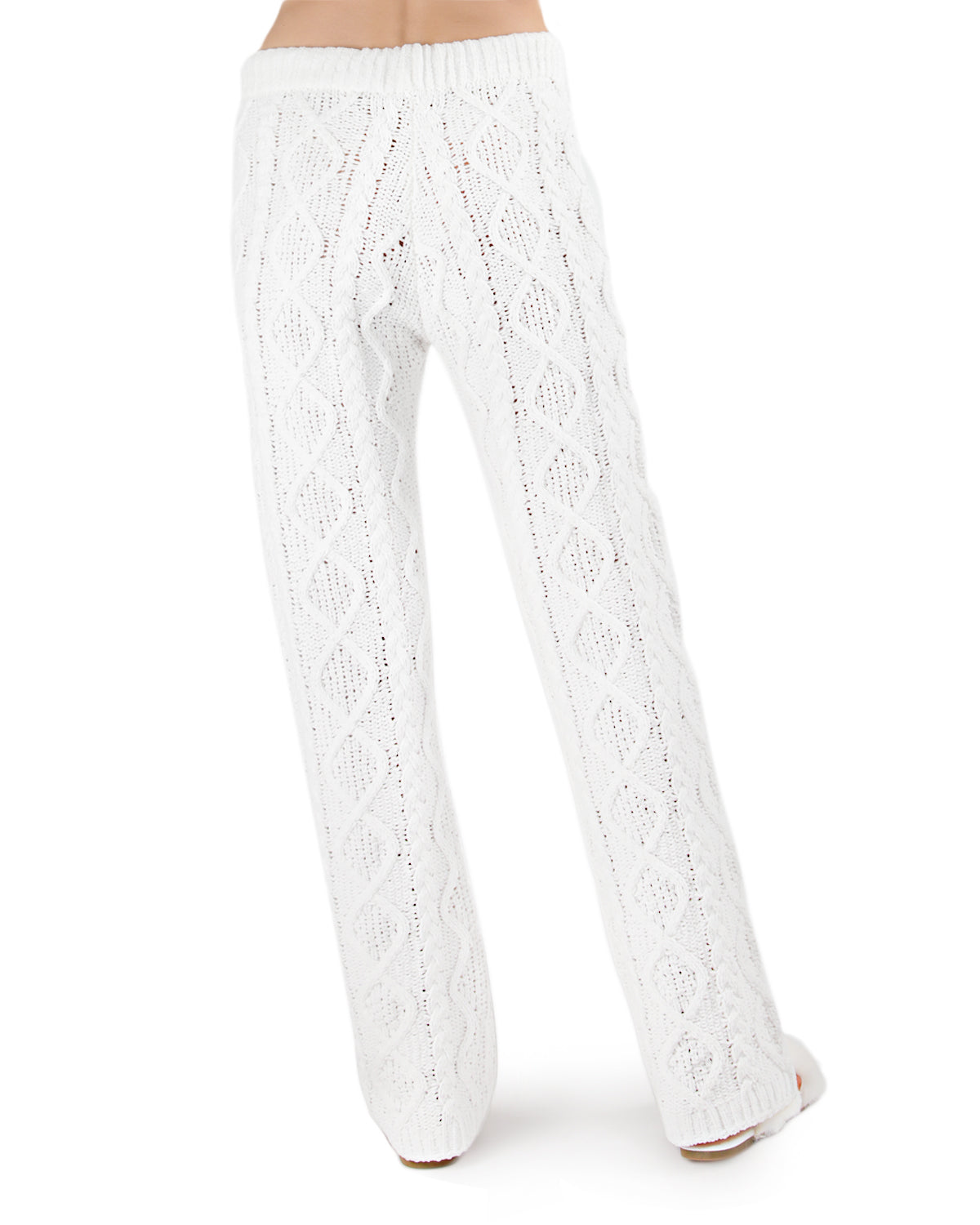 Women's Cable Knit Marshmallow Plush Drawstring Pants : Color: White