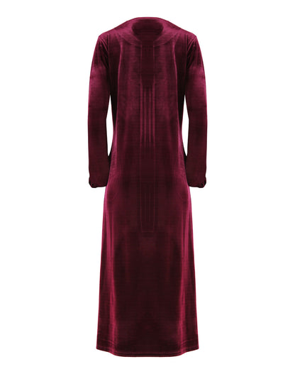 Women's Velour Zippered Front Full Length Lounger Gown : Color: Burgendy