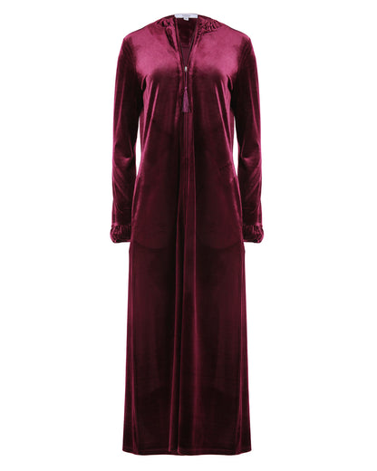 Women's Velour Zippered Front Full Length Lounger Gown : Color: Burgendy