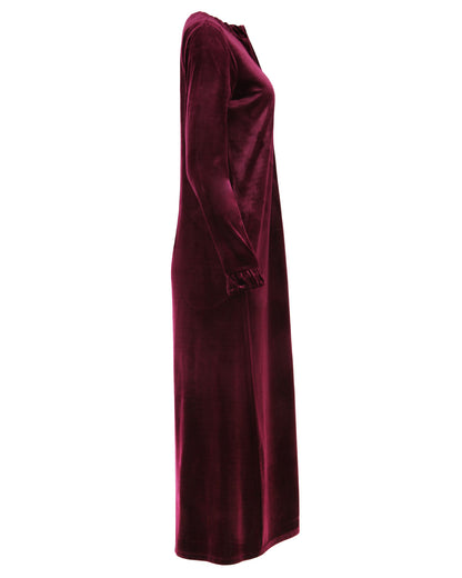 Women's Velour Zippered Front Full Length Lounger Gown : Color: Burgendy