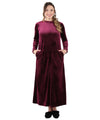 Women's Velour Ruched Neck Full Length Lounger Gown : Color: Burgundy