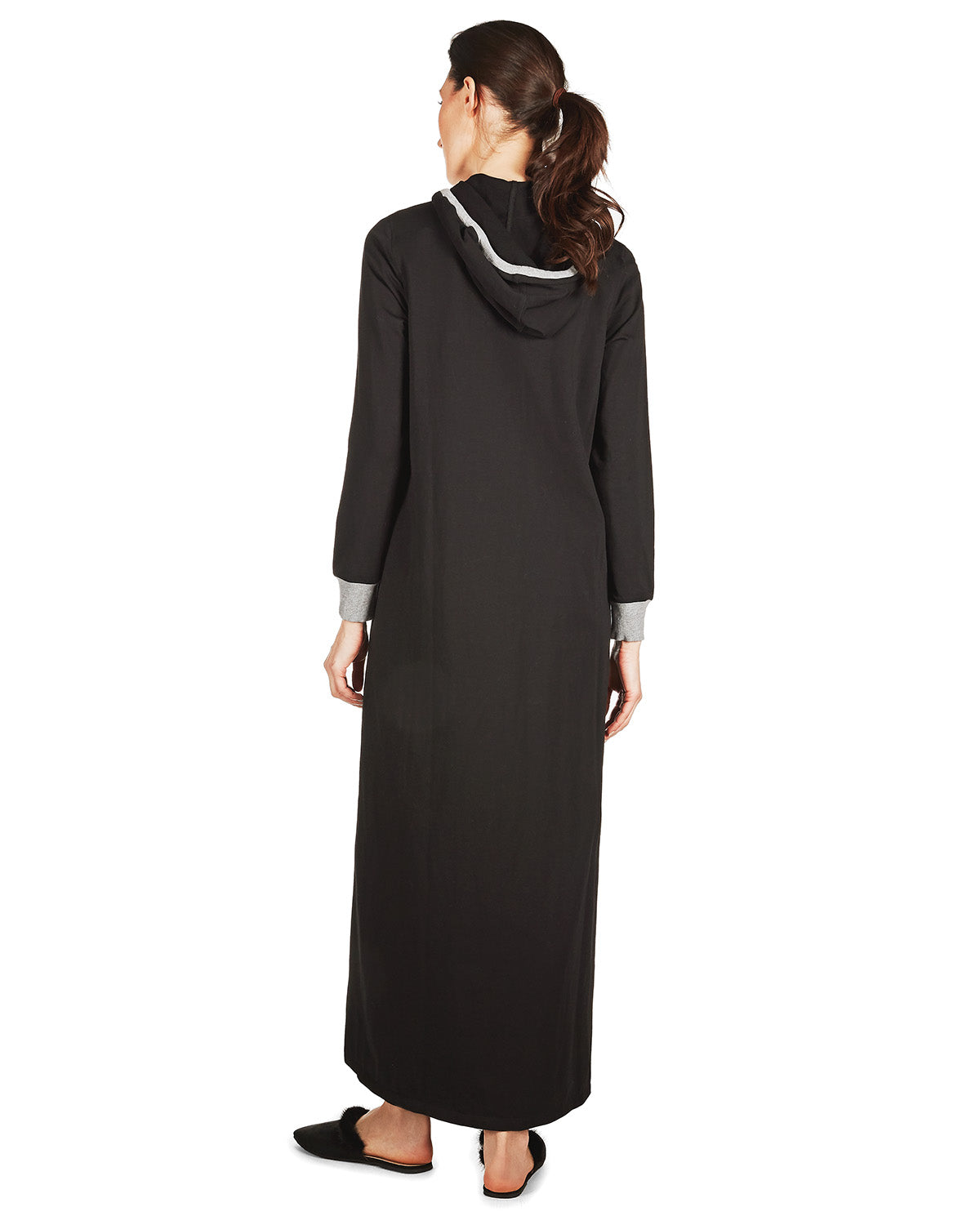 Women's Colorblock Cotton Blend Zippered Full Length Lounger Gown : Color: Black