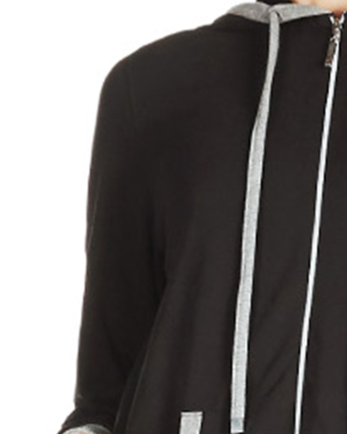 Women's Colorblock Cotton Blend Zippered Full Length Lounger Gown : Color: Black