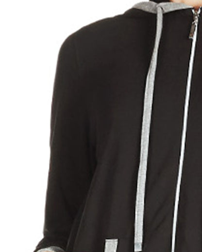 Women's Colorblock Cotton Blend Zippered Full Length Lounger Gown : Color: Black