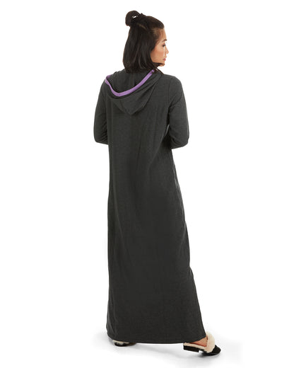 Women's Colorblock Cotton Blend Zippered Full Length Lounger Gown : Color: Charcoal Heather 