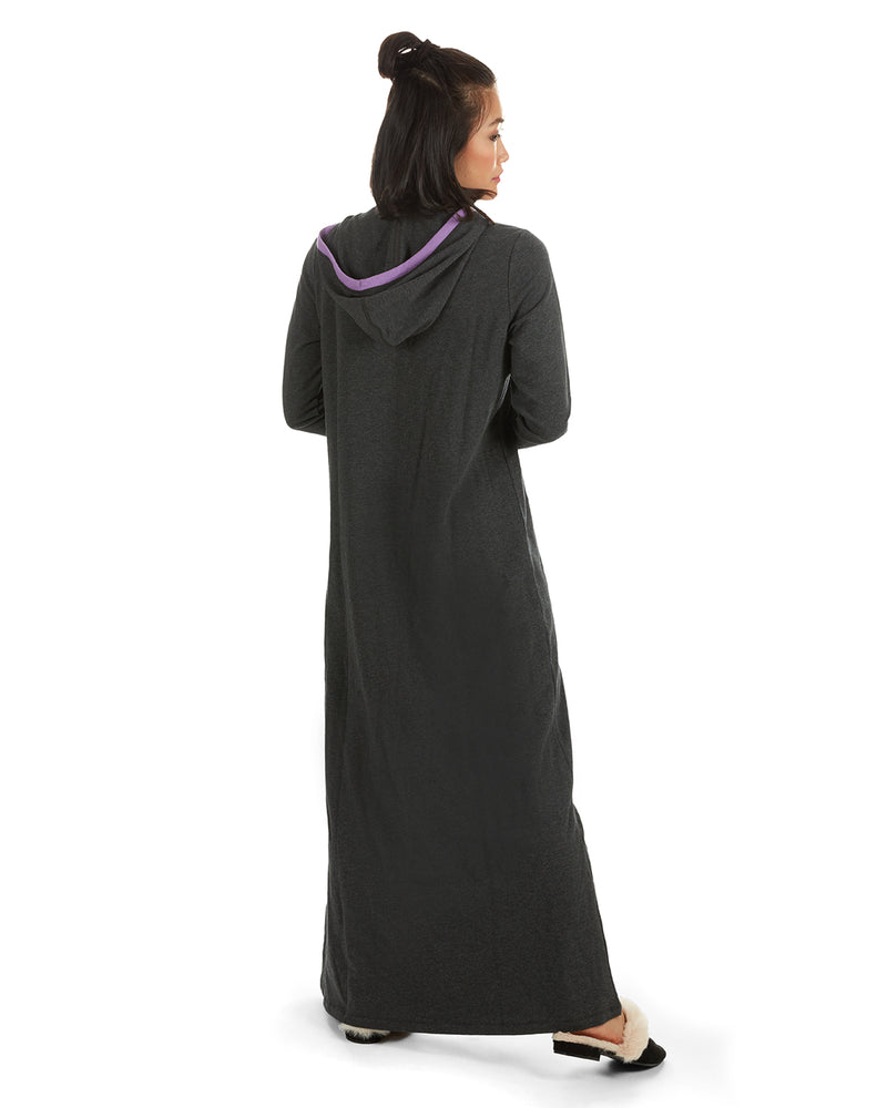 Women's Colorblock Cotton Blend Zippered Full Length Lounger Gown