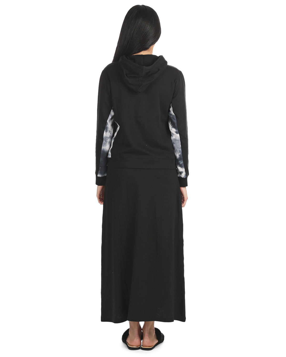 Women's Cotton Blend French Terry Zippered Lounger Gown Set : Color: Black