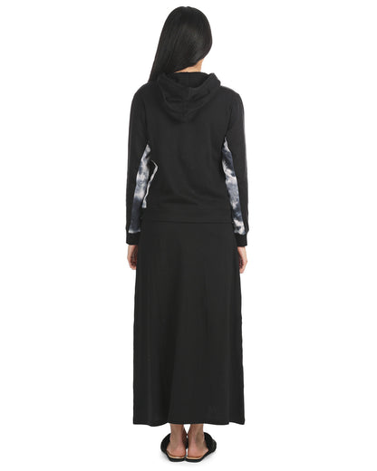 Women's Cotton Blend French Terry Zippered Lounger Gown Set : Color: Black