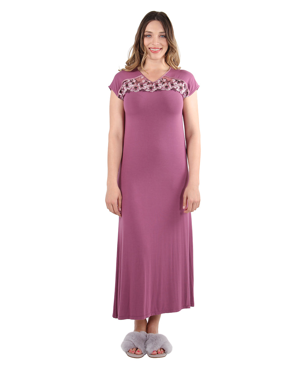 Women's Enchanted Romance Floral Accent Embroidered Nightgown : Color: Tulipwood