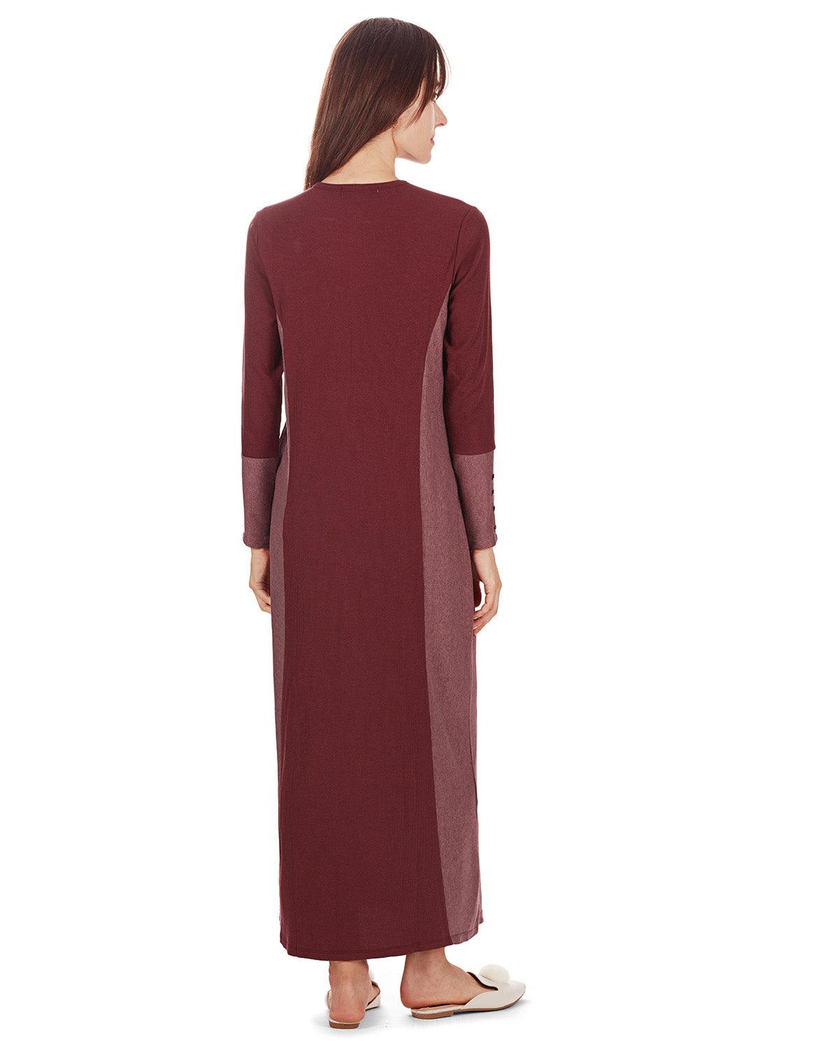 Women's Modest Henley-Style Full-Length Ribbed Nightgown : Color: Wine