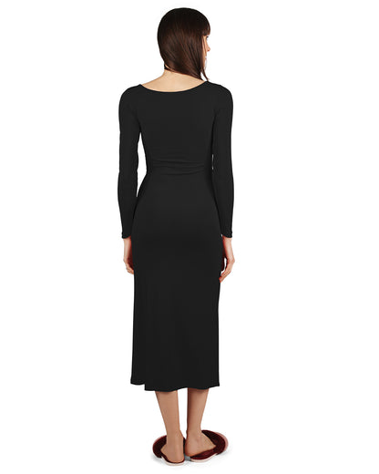 Women's Luxe Ribbed Bamboo Blend Full-Length Nightgown : Color: Black