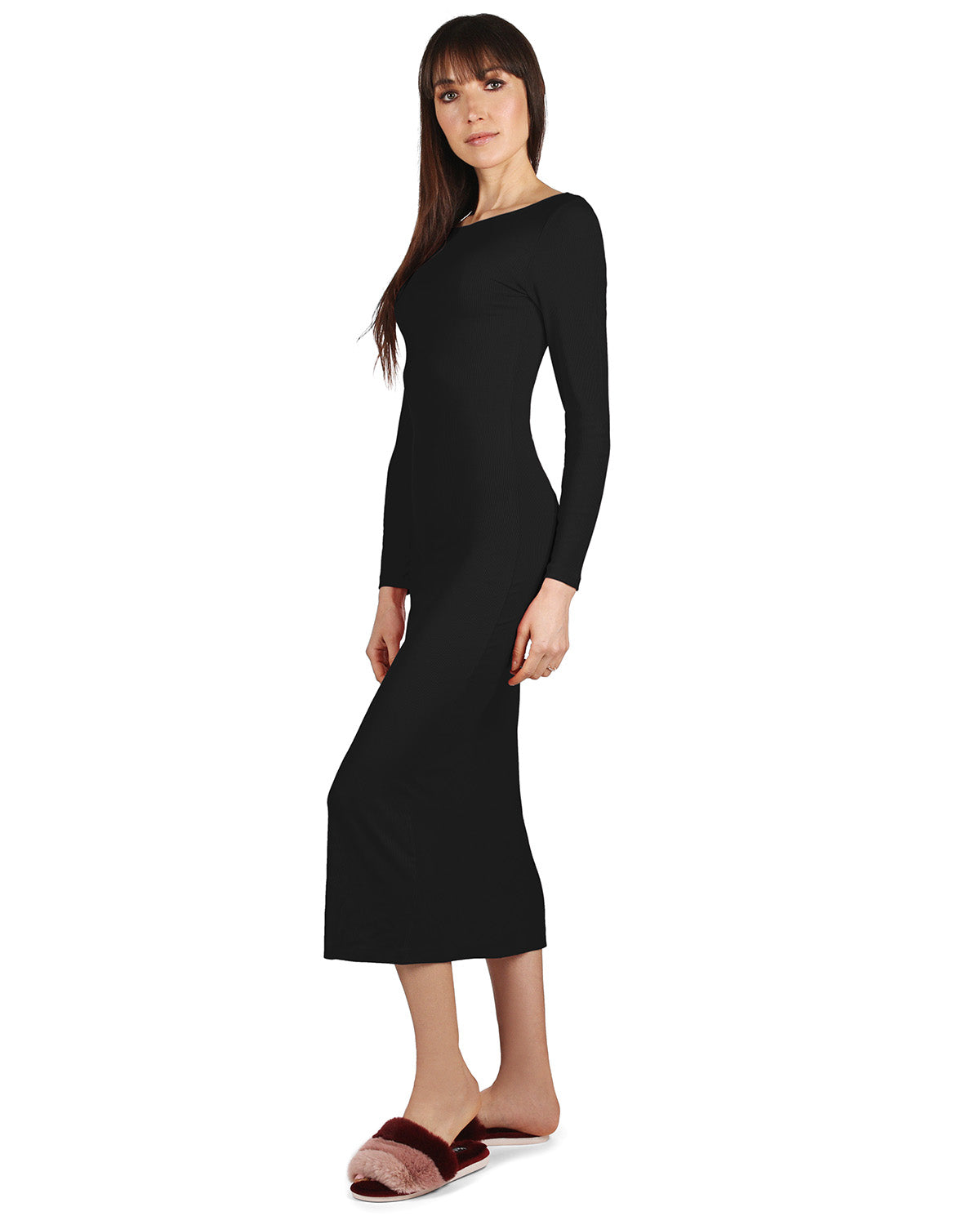 Women's Luxe Ribbed Bamboo Blend Full-Length Nightgown : Color: Black