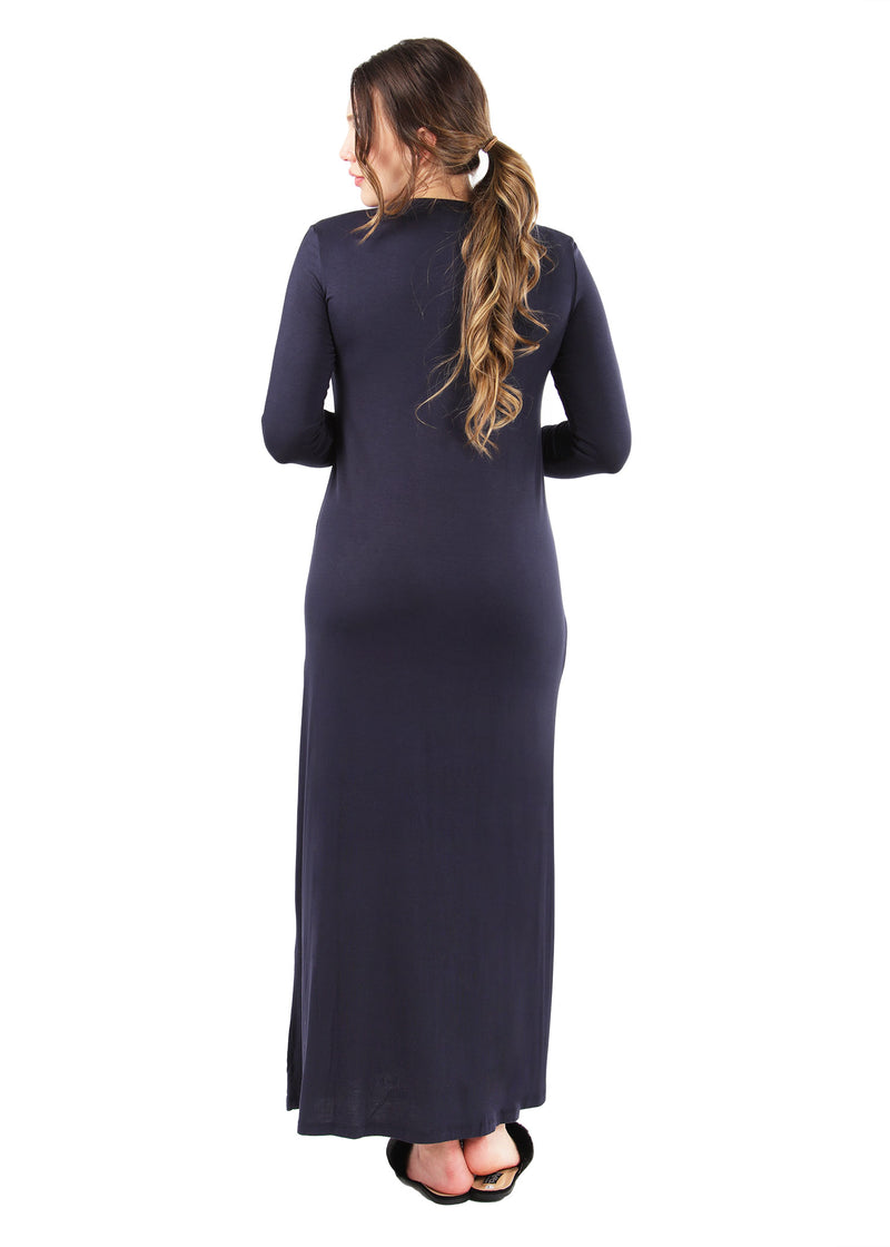 MeMoi Collection Over the Head Gown with Velvet Trim