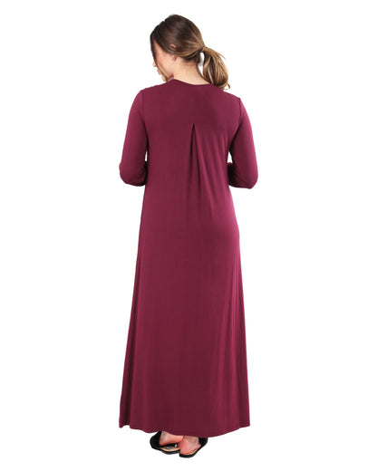 Women's Aubergine Cozy Lace Trim Full-Length Nightgown : Color: Aubergine