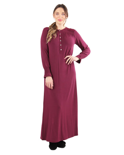 Women's Aubergine Cozy Lace Trim Full-Length Nightgown : Color: Aubergine