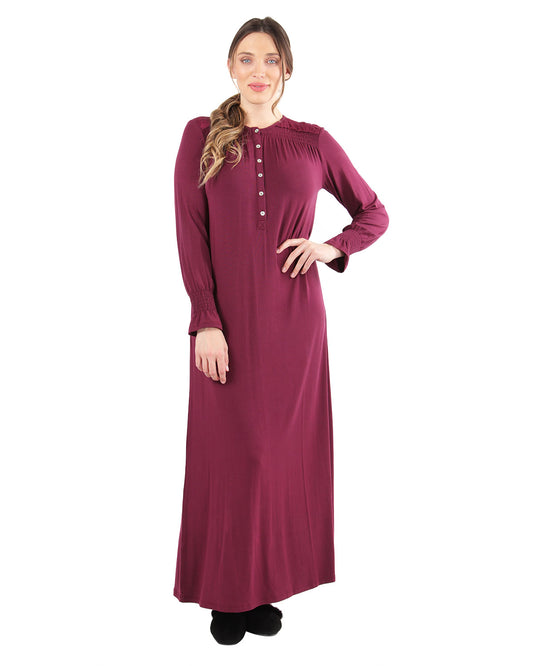 Women's Aubergine Cozy Lace Trim Full-Length Nightgown : Color: Aubergine